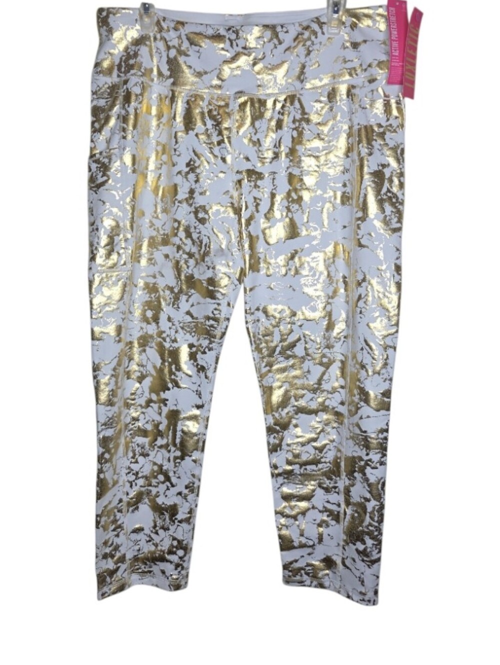 Lilly Pulitzer Weekender High Rise Power Stretch Legging Gold Shoreline Foil XXL